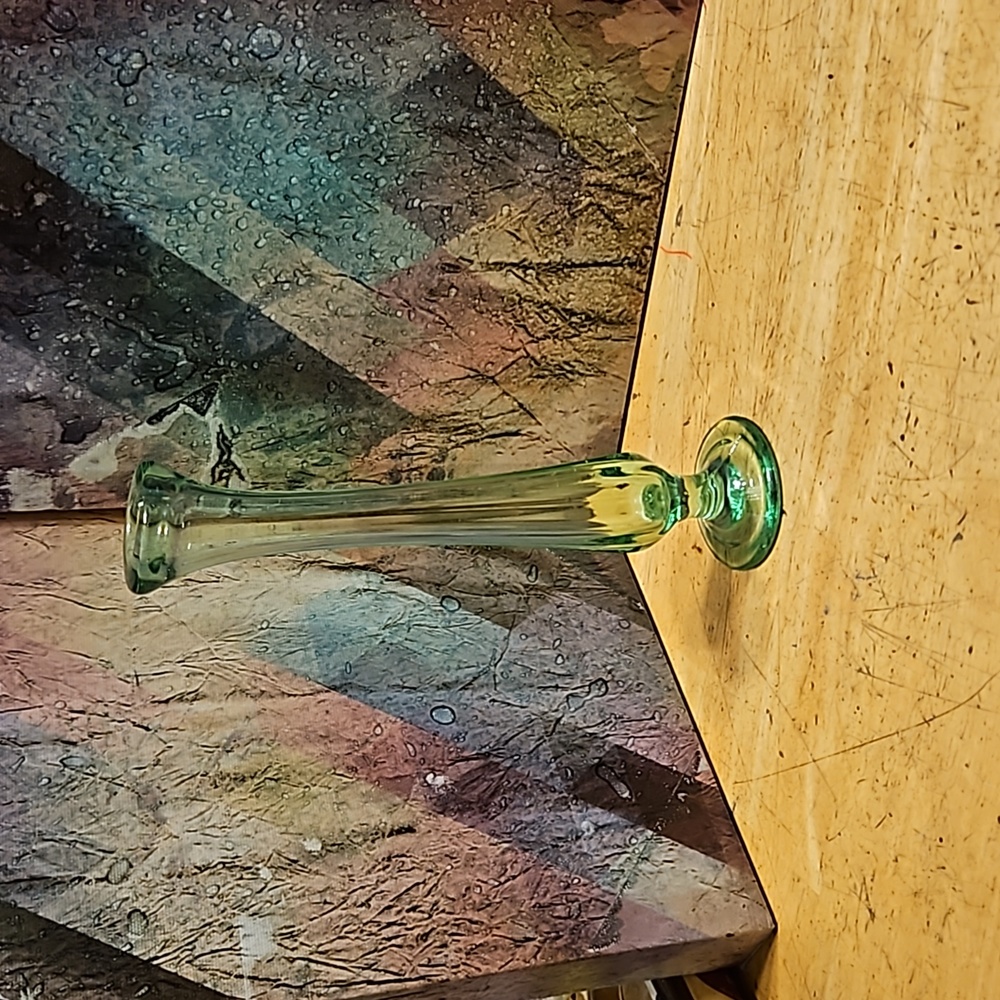 Vintage Hand Blown Glass Tall Emerald Green Twisted Stem Footed Vase